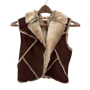 Faded Glory Brown Faux Suede Faux Fur Lined Vest Womens Small 4/6 Boho Western